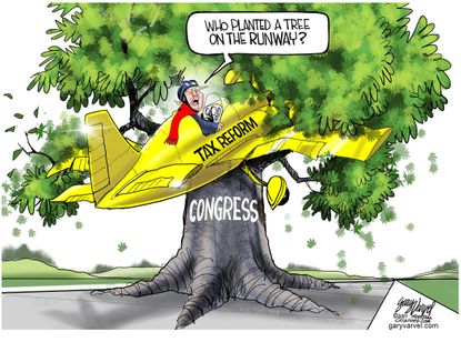 Political cartoon U.S. Trump tax reform blocked Congress