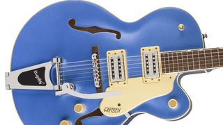 A photo showing the body of the Gretsch Streamliner Hollow Body in Fairlane Blue finish