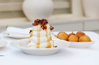 dessert on white dish