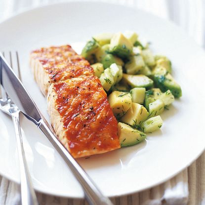 Char-Grilled Salmon With Avocado Cucumber and Dill Salad Recipe-recipe ideas-woman and home