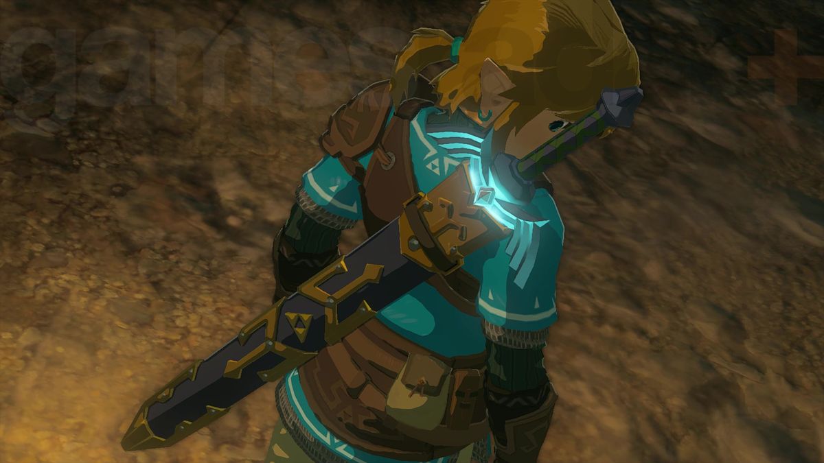 The Master Sword on Link&#039;s back in Zelda Tears of the Kingdom