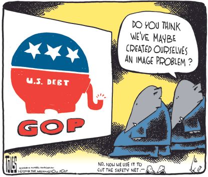 Political cartoon U.S. Trump Republicans GOP national debt spending