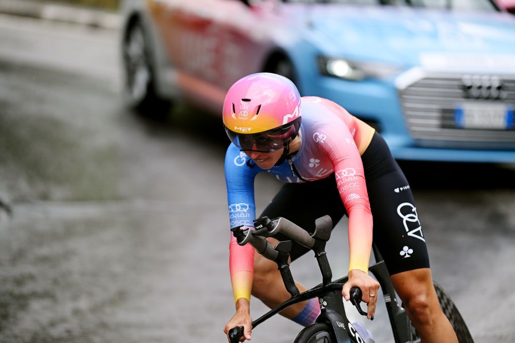 CHIANCIANO ITALY JUNE 30 Silvia Persico of Italy and UAE Team ADQ sprints during the 34th Giro dItalia Donne 2023 Stage 1 a 44km individual time trial from Chianciano to Chianciano on June 30 2023 in Chianciano Italy Photo by Dario BelingheriGetty Images