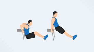 an illo of a man doing a triceps dip on a bench