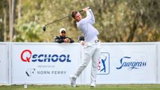 William Mouw plays his shot from the 10th tee during the first round of the PGA TOUR Q-School presented by Korn Ferry tournament on the Dye's Valley Golf Course at TPC Sawgrass on December 14, 2023 in Ponte Vedra Beach, Florida. 