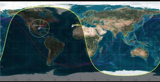 This graphic shows the ISS ground track near the time of the Lyrid peak.