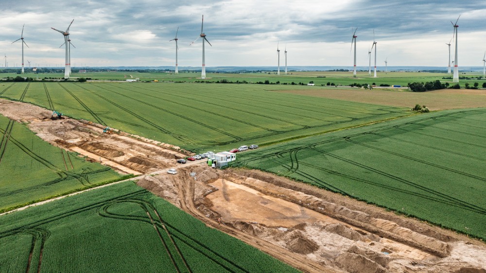Aerial view of archaeological excavations near Krauschwitz in central Germany.