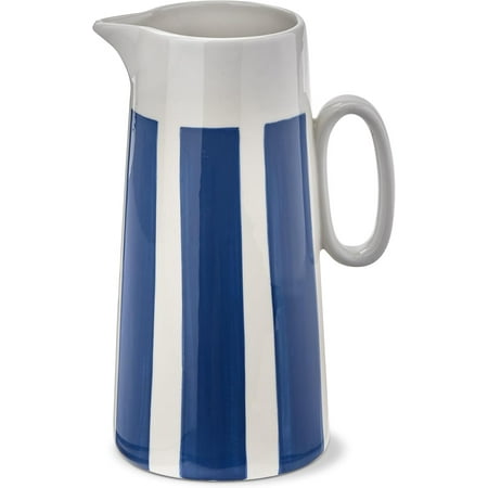 Blue Stripe Stoneware Serving Pitcher, Tabletop and Kitchen 53 0z. Blue