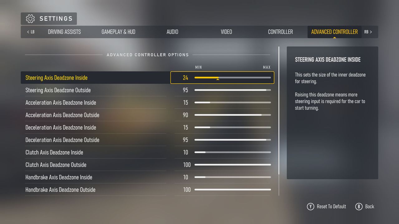 Screenshots of Forza Motorsport (2023)'s accessibility menus and settings.