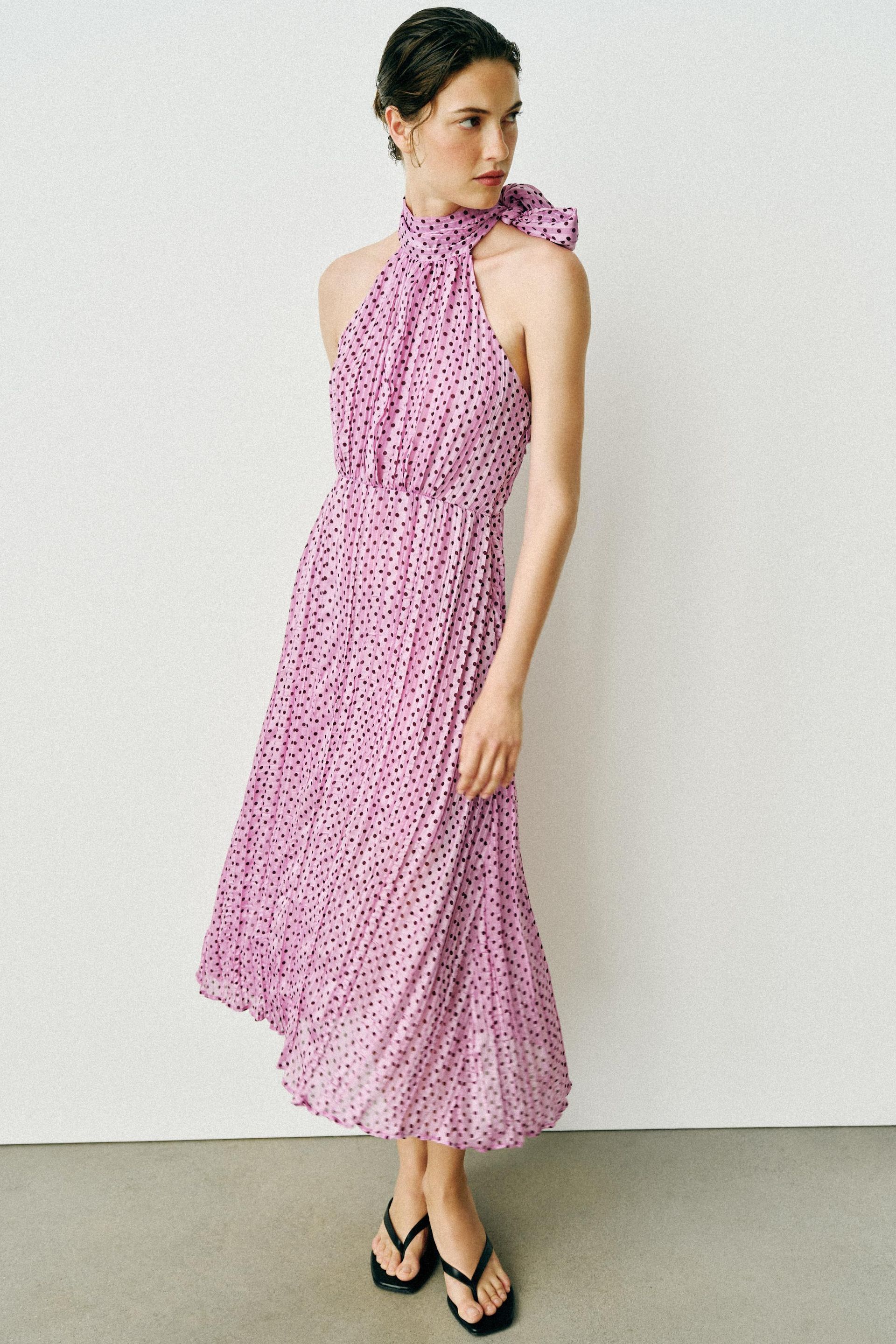 Polka Dot Halter Midi Dress