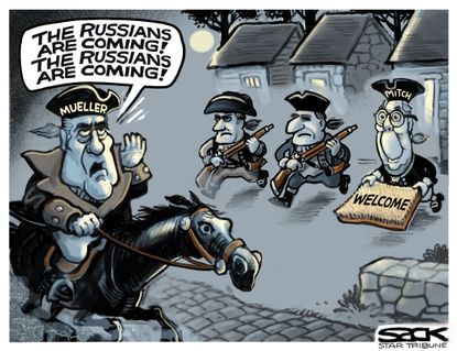 Political Cartoon Russians Are Coming Mueller McConnell Welcome Mat