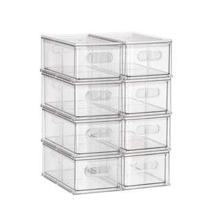 A set of 8 clear acrylic fridge drawers