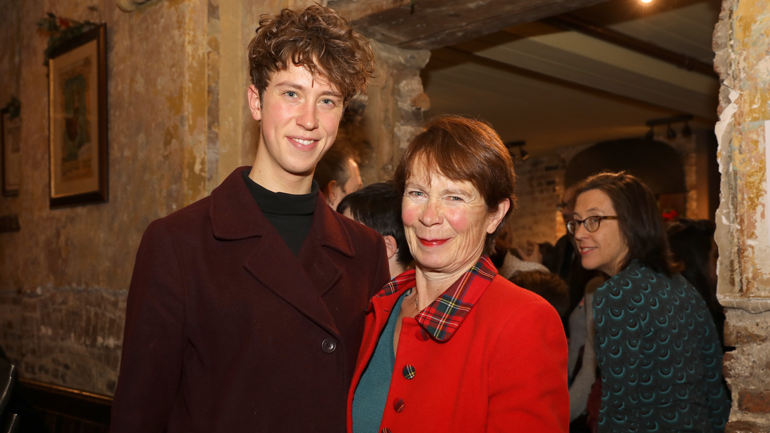 Angus Imrie and Celia Imrie attend a drinks reception during the press night performance of "The Box Of Delights" at Wilton's Music Hall on December 7, 2017