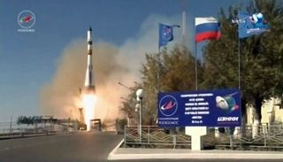 The Russian Space Agency Roscosmos launches a Soyuz rocket carrying the uncrewed Progress 68 cargo ship from Baikonur Cosmodrome in Kazakhstan on Oct. 14, 2017 to deliver 3 tons of supplies to the International Space Station.