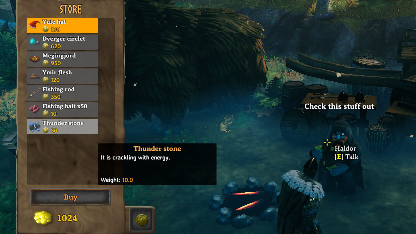 Valheim trader menu with Thunder stone