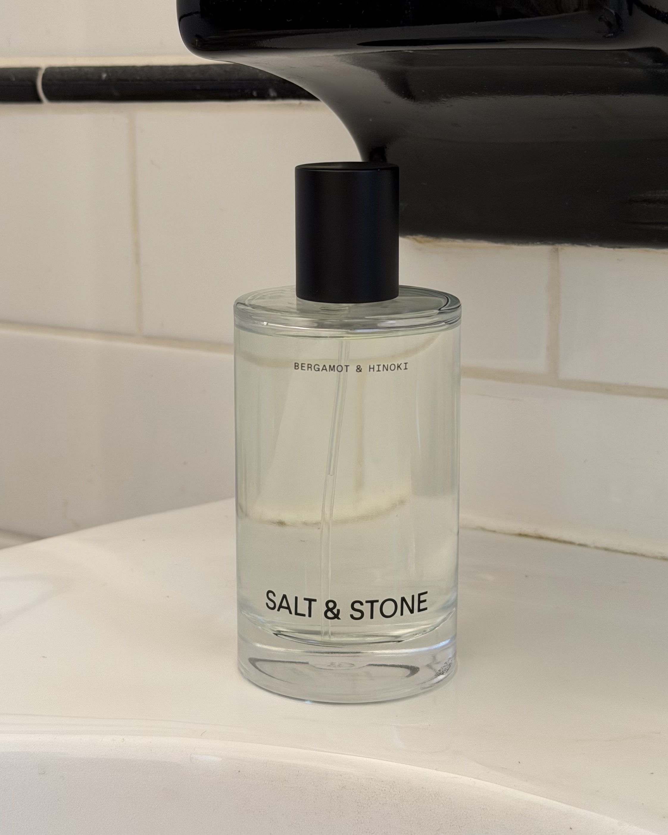 An image of associate beauty editor Alyssa Brascia's Salt &amp;amp; Stone Salt &amp;amp; Stone Bergamot and Hinoki Body and Hair Fragrance Mist.