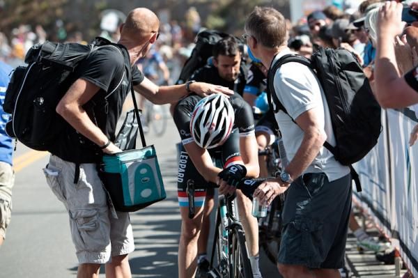 Frank Schleck (Leopard-Trek) exhausted after crossing the line.