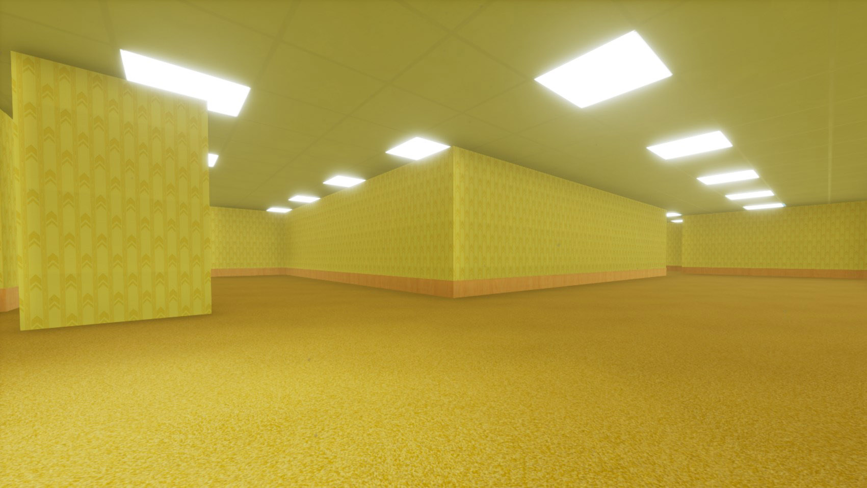 Karpet berjamur dan dinding kuning pudar di Ruang Belakang di Noclipped