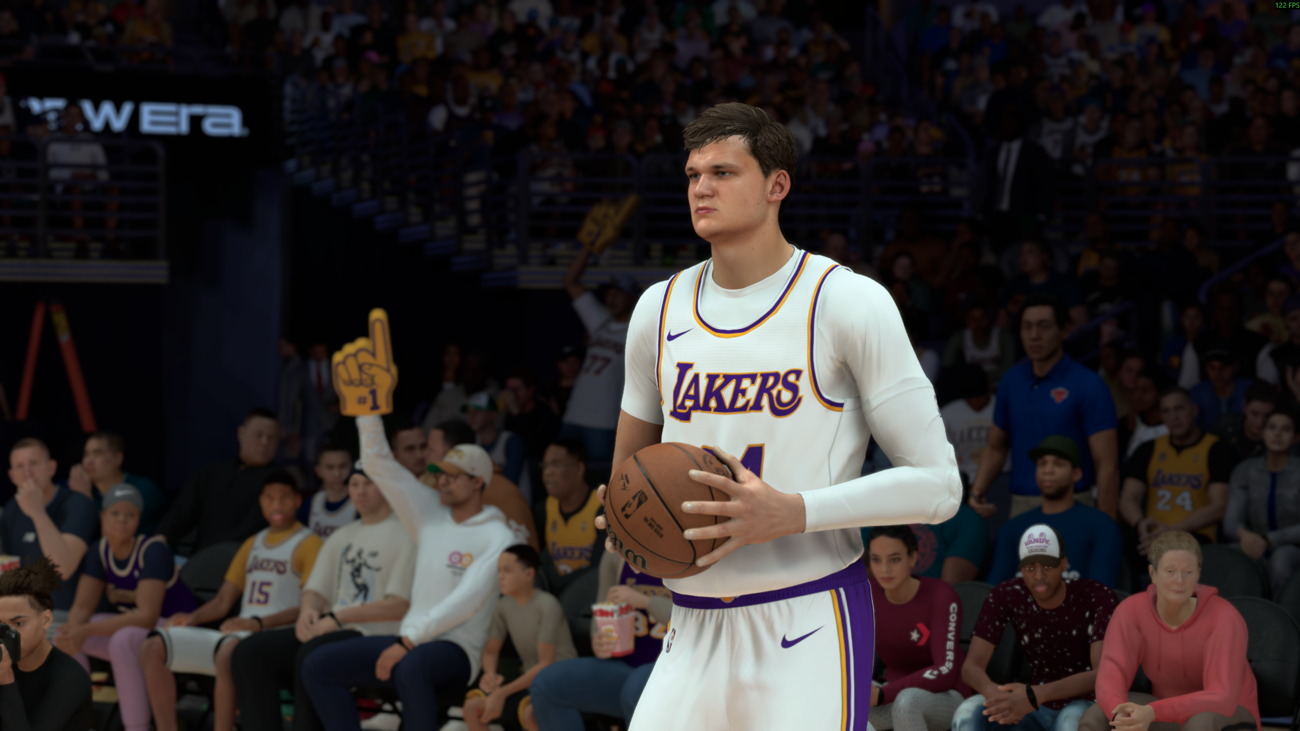 An LA Lakers basketball player with DLSS 5 off in NBA 2K27