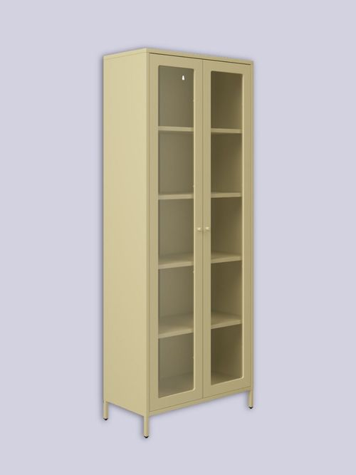Industrial 2 Door Tall Metal and Glass Cabinet