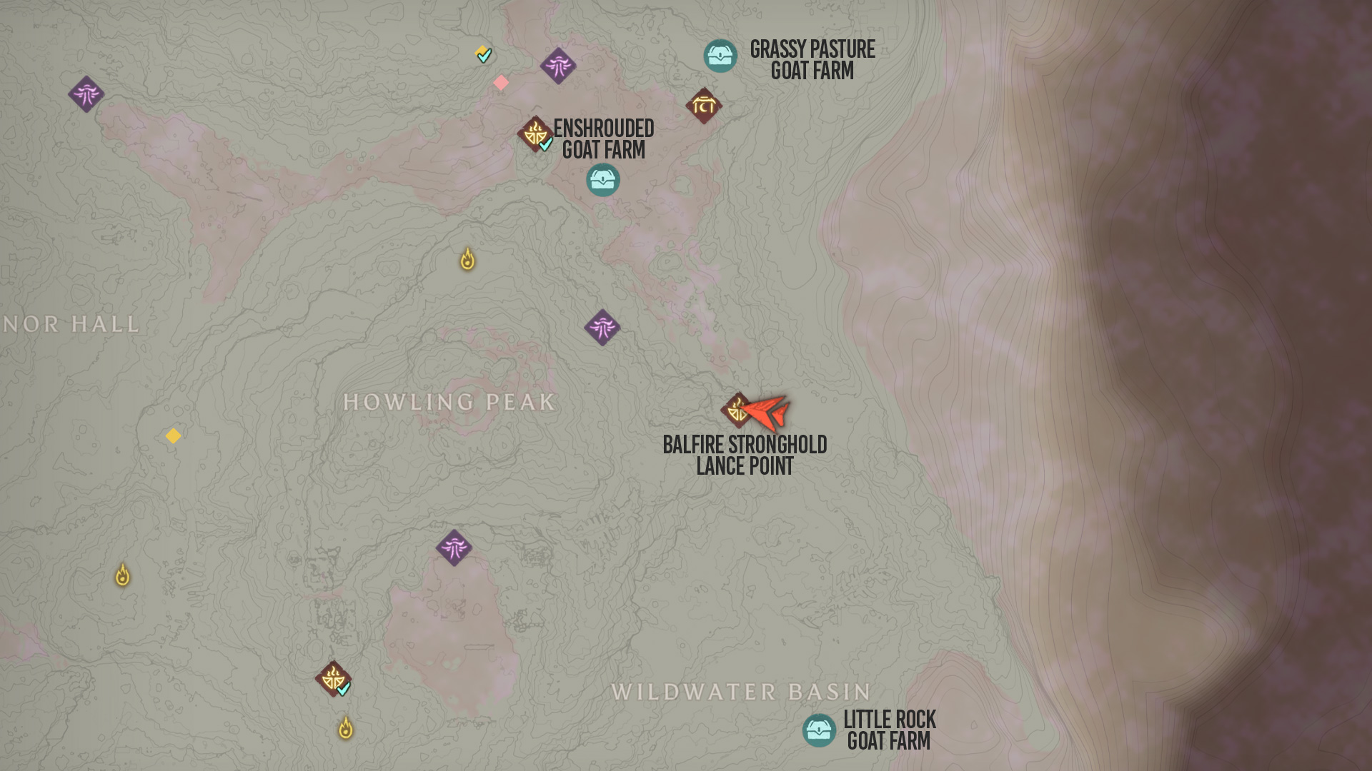 Enshrouded map highlighting where to get the Fluffy set cosmetics