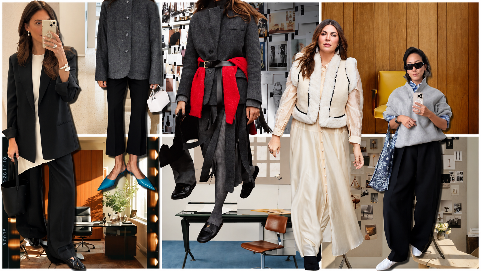 Collage featuring women styling their outfits for work