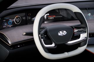 Shot of the Infiniti Q Inspiration steering wheel and dashboard