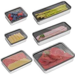 Hushee 6 Pack Bacon Cheese Container for Refrigerator, Stainless Steel Airtight Deli Meat Container