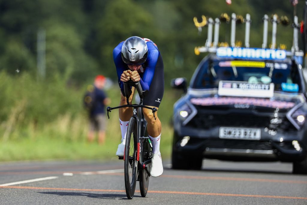 US Brandon McNulty of UAE Team Emirates pictured in action during the elite men time trial race at the UCI World Championships Cycling in Glasgow Scotland Friday 11 August 2023 UCI organizes the worlds with all cycling disciplines road cycling indoor cycling mountain bike BMX racing road paracycling and indoor paracycling in Glasgow from 03 to 13 August BELGA PHOTO DAVID PINTENS Photo by DAVID PINTENS BELGA MAG Belga via AFP Photo by DAVID PINTENSBELGA MAGAFP via Getty Images