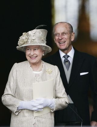 Queen Elizabeth II and Prince Philip, Duke of Edinburgh arrive at St Paul's Cathedral for a service of thanksgiving held in honour of the Queen's 80th birthday, June 15, 2006 in London.
