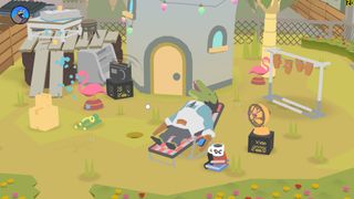 Donut County - A small hole in the ground near a gator relaxing in a lawn chair