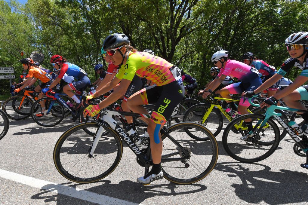 LAGUNAS DE NEILA SPAIN MAY 23 Anastasia Chursina of Russia and Ale Btc Ljubljana Team during the 6th Vuelta A Burgos Feminas 2021 Stage 4 a 1216km stage from Quintanar de la Sierra to Lagunas De Neila 1870m VueltaBurgos BurgosFem UCIWWT on May 23 2021 in Lagunas De Neila Spain Photo by Luc ClaessenGetty Images