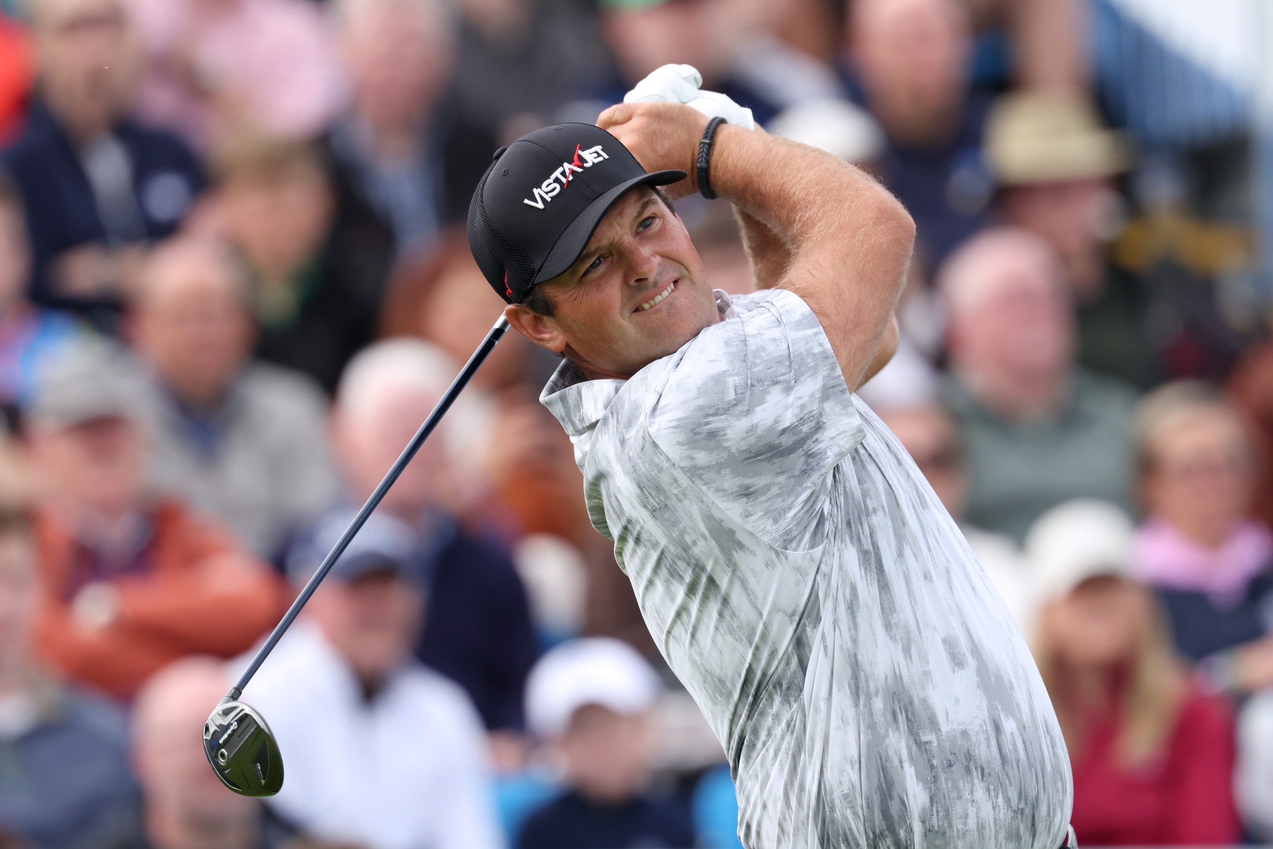 Patrick Reed hitting driver at the Amgen Irish Open 2026