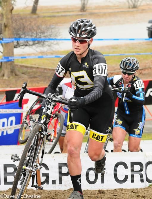 Elle Anderson (Ladies First Racing) leading the race at the barriers