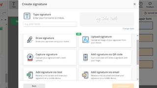 Screenshot showing selection of options for uploading signatures