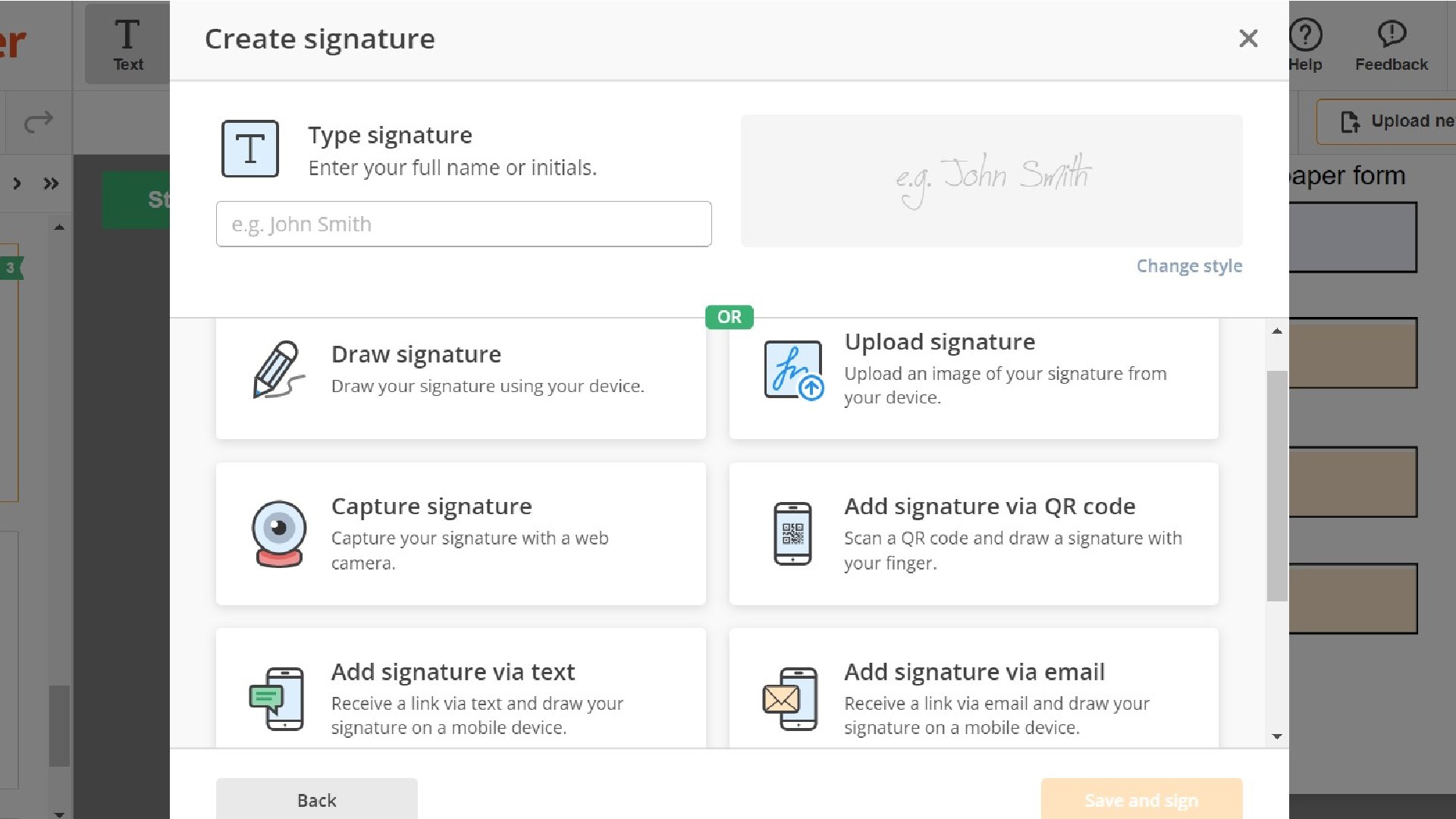 Capture d'écran montrant la sélection d'options pour le téléchargement de signatures