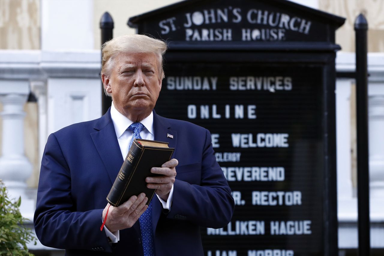 Donald Trump in front of St. John&amp;#039;s Church.