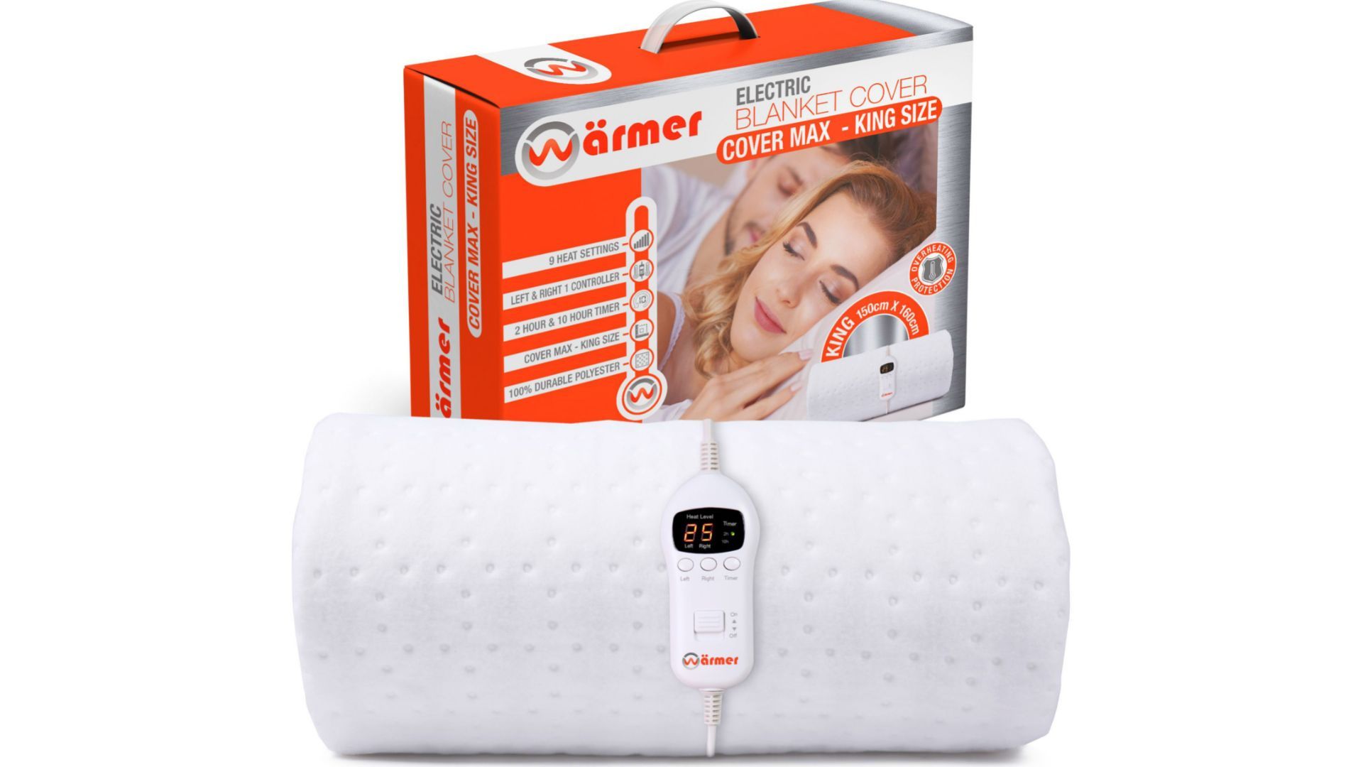 Warmer Electric Heated Blanket in front of box on white background