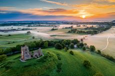 The ruins of St Michael's Church, Burrow Mump, Somerset.