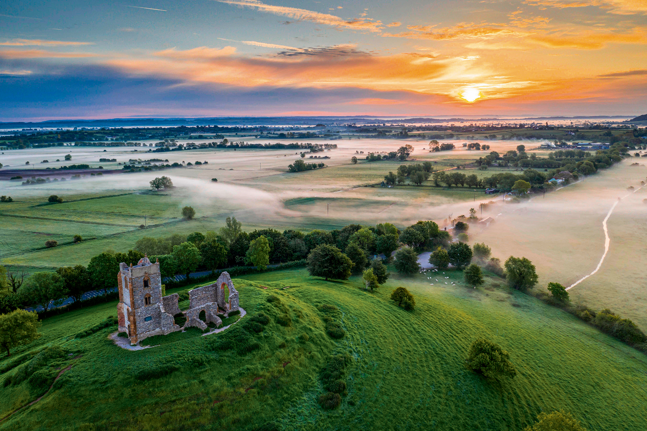 The ruins of St Michael&#039;s Church, Burrow Mump, Somerset.