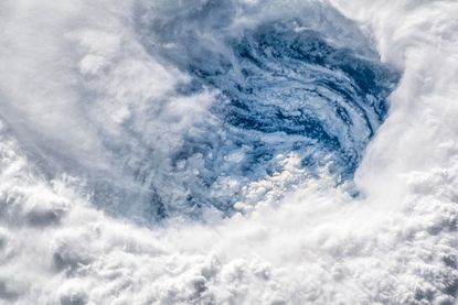 Digitally-enhanced photo of the eye of a hurricane.