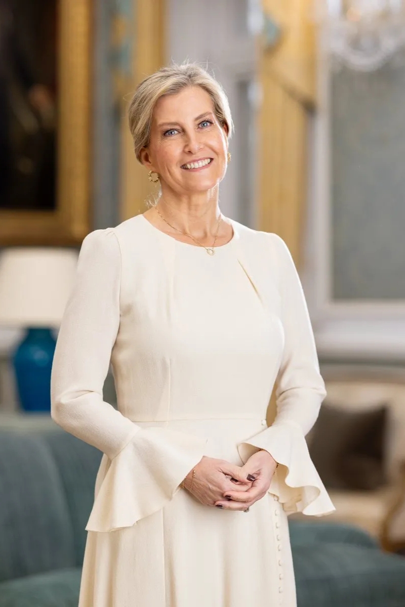 Sophie, Duchess of Edinburgh, is pictured wearing a cream dress and with a dark, chocolate brown manicure in a photograph released by Buckingham Palace to announce that she will serve as the new royal patron of Visualise Scotland.