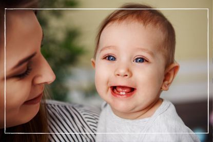 Baby teeth chart illustrated by Smiling baby showing off teeth