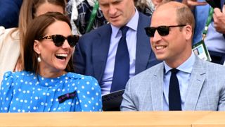 Duchess of Cambridge and Prince William (R), Duke of Cambridge watch from the Royal Box as Novak Djokovic of Serbia wins against Jannik Sinner of Italy during their Men's Singles Quarter Final match on day nine of The Championships Wimbledon 2022 at All England Lawn Tennis and Croquet Club on July 05, 2022 in London, England.