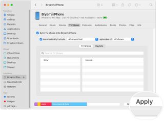 To sync TV shows between your iPhone or iPad, check the boxes next to shows to sync, if applicable. Click Apple, then click Sync.