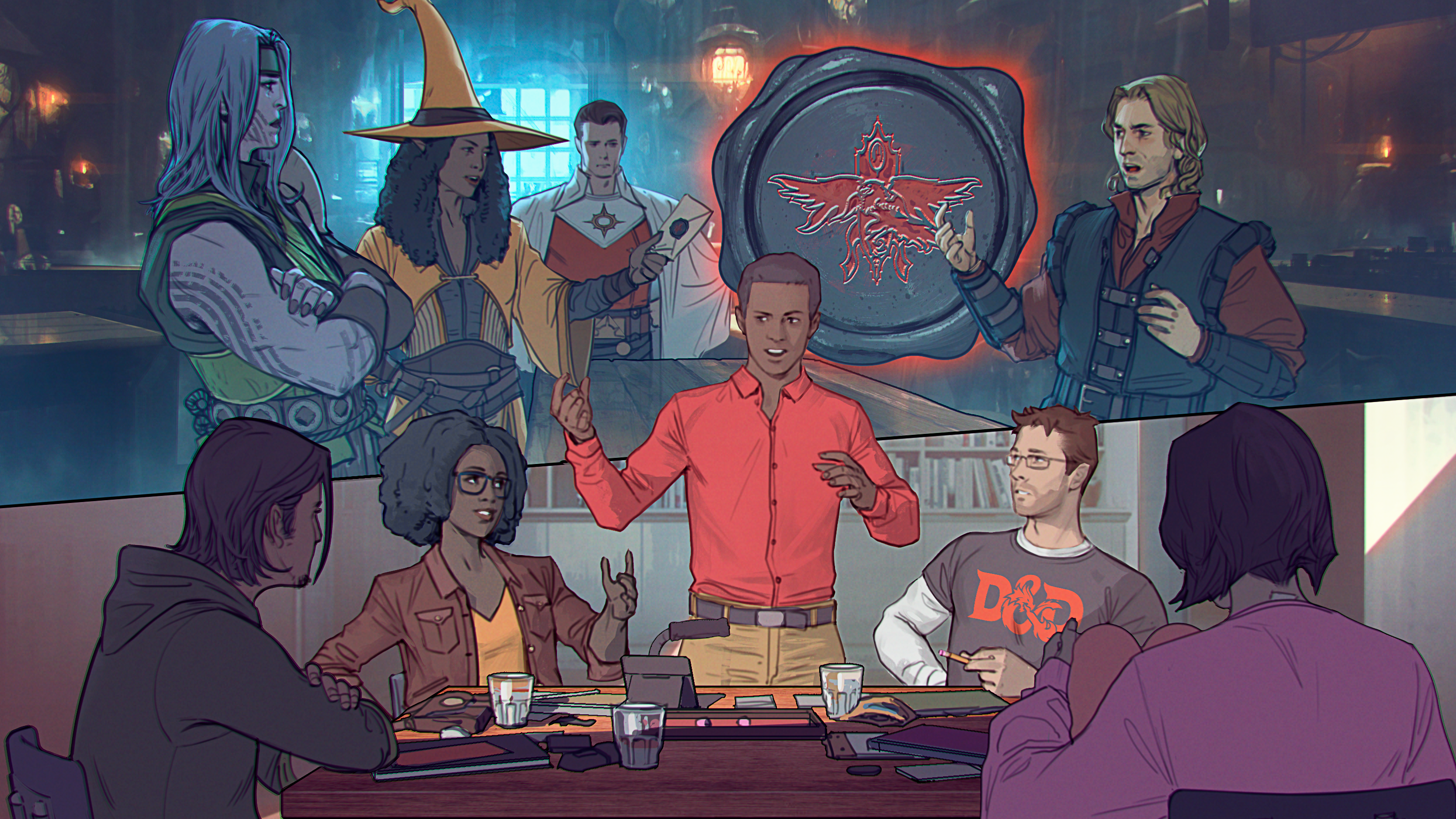 A group playing D&amp;D from the 2024 Dungeons &amp; Dtagons Player&#039;s Handbook.