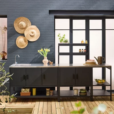 Sweeek - Outdoor Kitchen 3 Modules in Stainless Steel Black - Naxos