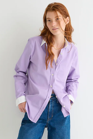 Digital Lavender Color Trend 2023 | J.Crew Limited-edition Marie Marot X J.Crew shirt in Thomas Mason® cotton poplin