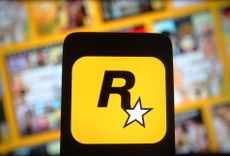 Rockstar Games logo appearing against a backdrop of the most recent games it has released