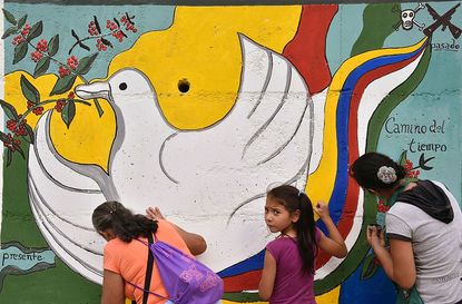 A mural celebrating Colombia's peace accord